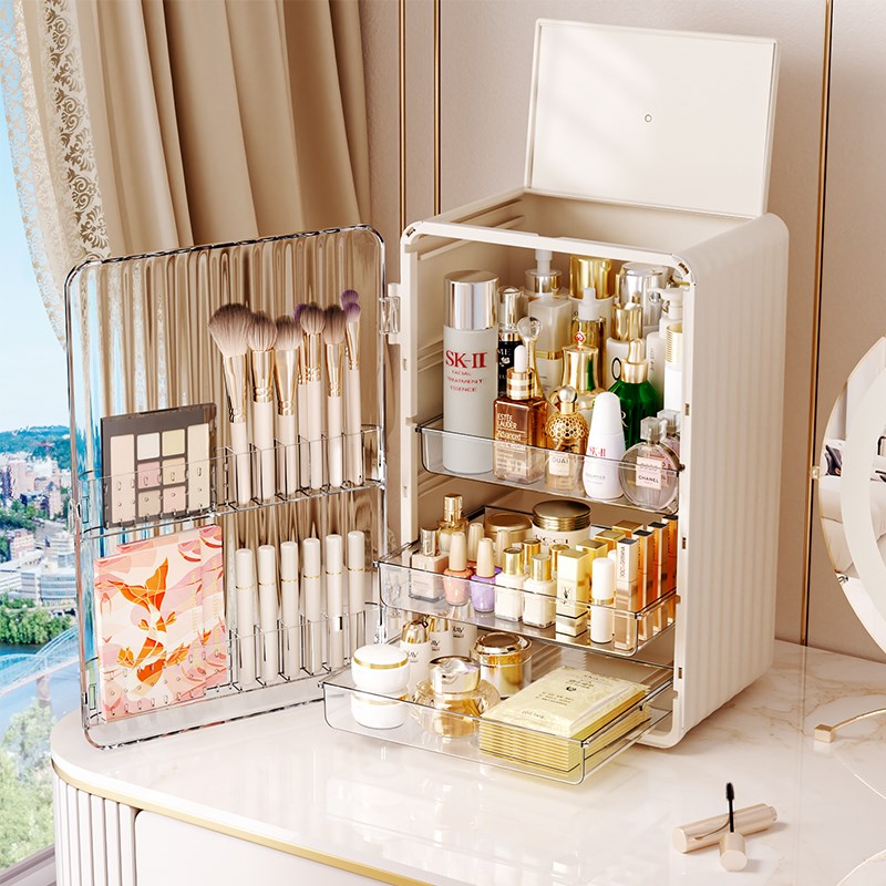 化妆品收纳盒透明带盖桌r面高级感防尘大容量口红化妆刷宿舍置物