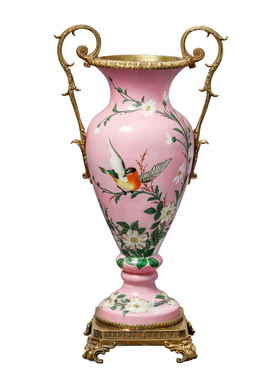 美式奢华花e鸟彩绘陶瓷配铜装饰抽纸盒果盘花插烟灰缸花瓶烛台摆
