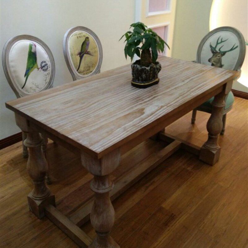 欧式餐桌实木f餐桌椅组合4-6人美式复古做旧实木餐桌子饭桌会议桌