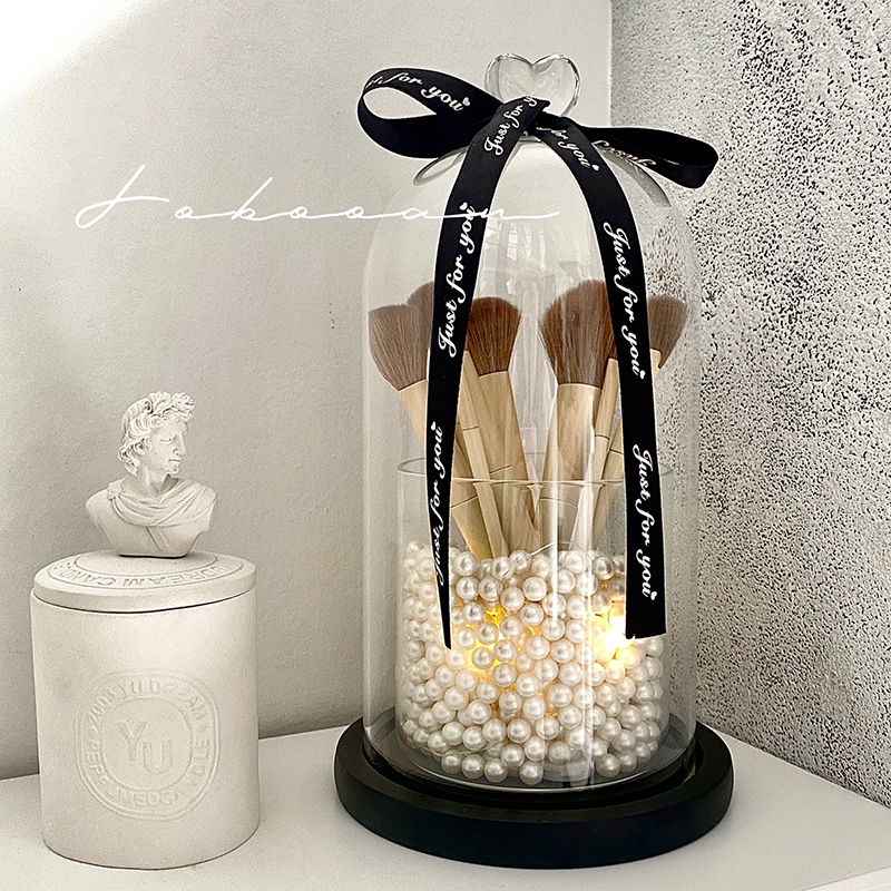 化妆刷收纳防尘带盖玻璃轻奢刷筒刷子收纳桶桌面眉笔.眼影刷子盒