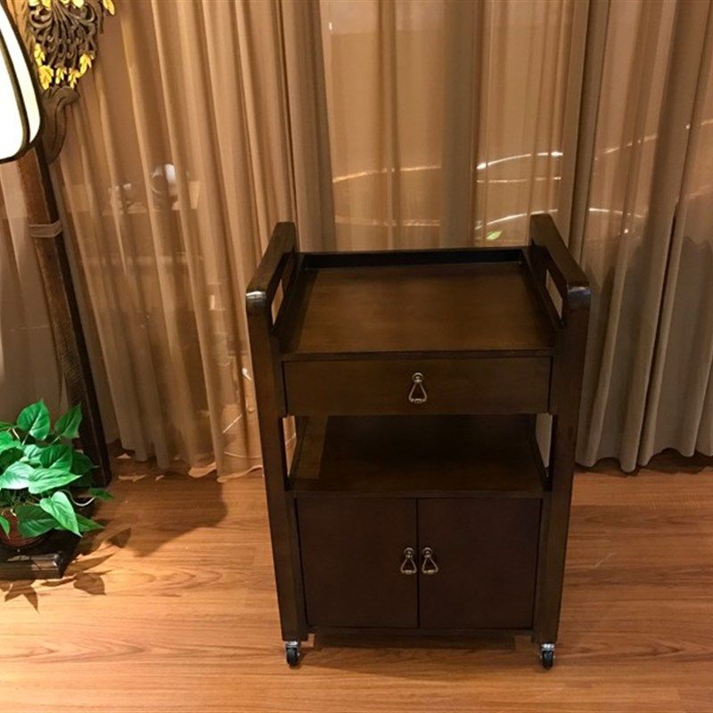 复古实木美容推车三层对开柜门带抽屉纹绣美甲工具U车多功能置物