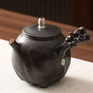 铁锈釉功夫茶具泡茶壶带手柄防烫家用F陶瓷侧把壶高档手工鎏银单