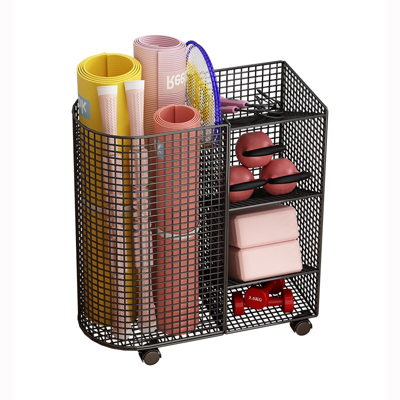 健身器材收纳架家用可移动瑜伽垫泡沫G滚轴收纳筐夹缝羽毛球置物