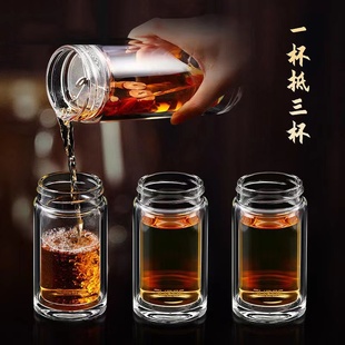 泡茶水杯透明女个人家用高档车载水晶杯 双层玻璃杯隔e热茶杯男士