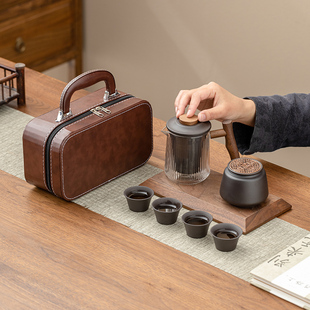 玻璃便携式旅行茶具户外功夫旅游随行泡茶壶喝茶装备快客杯茶叶罐