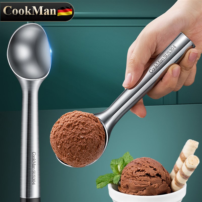 自融式冰淇淋勺挖球器p304钢冰激凌专用勺子挖西瓜球雪糕挖勺神器