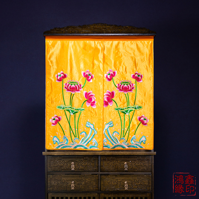 速发佛龛遮挡帘家用屏风刺绣莲花挂帘佛柜隔断免帘子门帘挡布的打