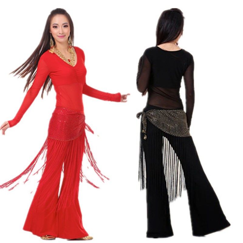 速发 码肚皮舞练习服款装新套服装大流苏舞服装演出服三件套