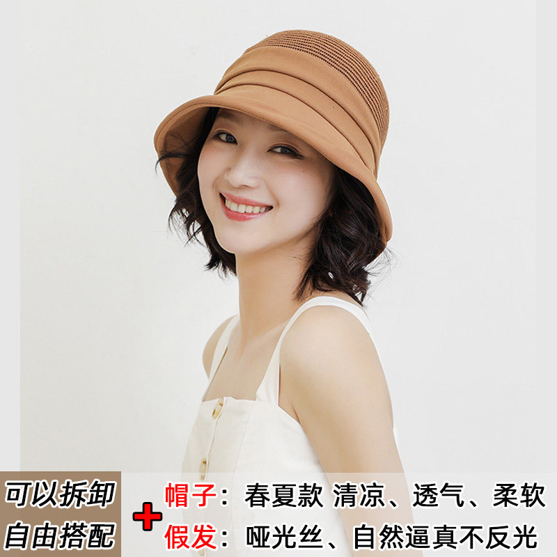 速发帽拆卸假发一体时尚连帽春夏秋冬夫发卷发透气渔短可草帽