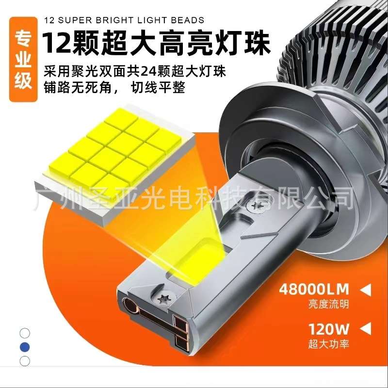 工厂直销汽车高亮120w三铜管LED前大灯H11/H7/H4远近一体改装车灯