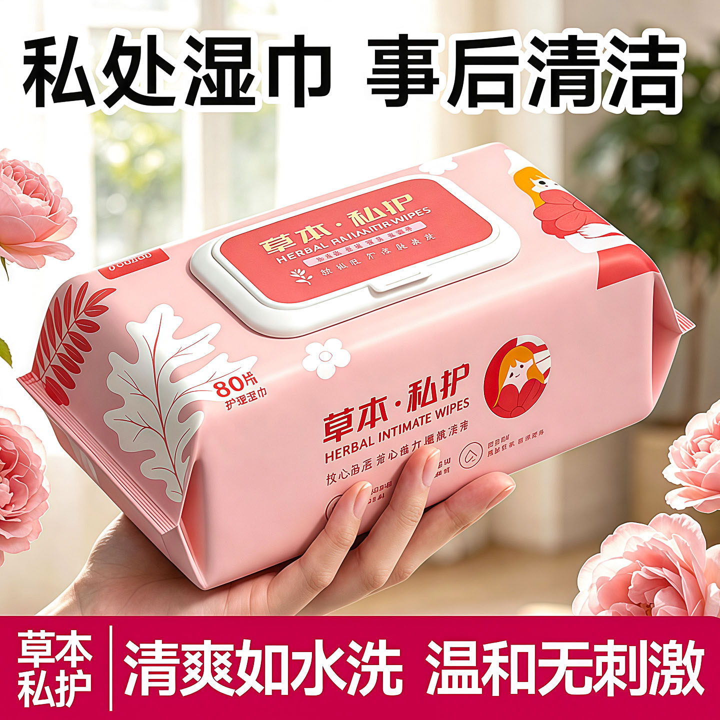 私护湿巾草本免洗清洁男女通用
