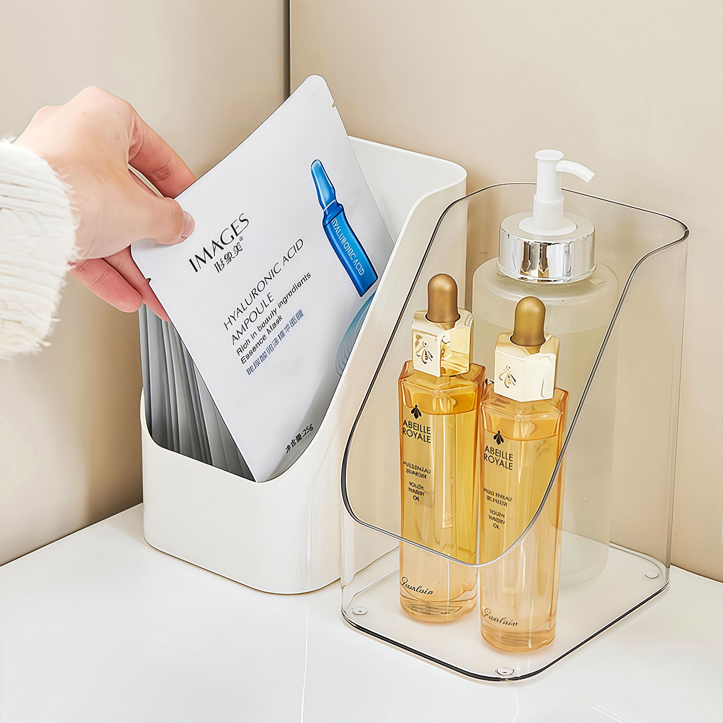 斜口塑料收纳盒桌面杂物冰箱蔬菜储物盒浴室镜柜化妆品面膜整理盒