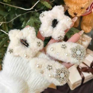 冬日来信秋冬毛绒雪花星星发夹侧边氛围甜美可爱韩系发卡刘海边夹