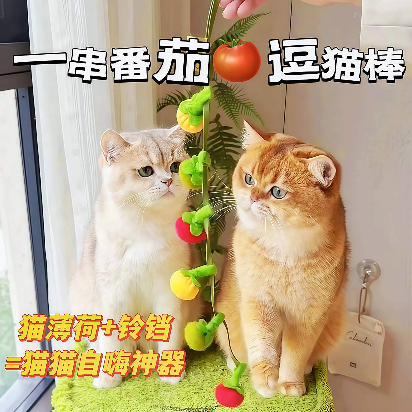 新款番茄逗猫棒耐咬铃铛猫咪玩具