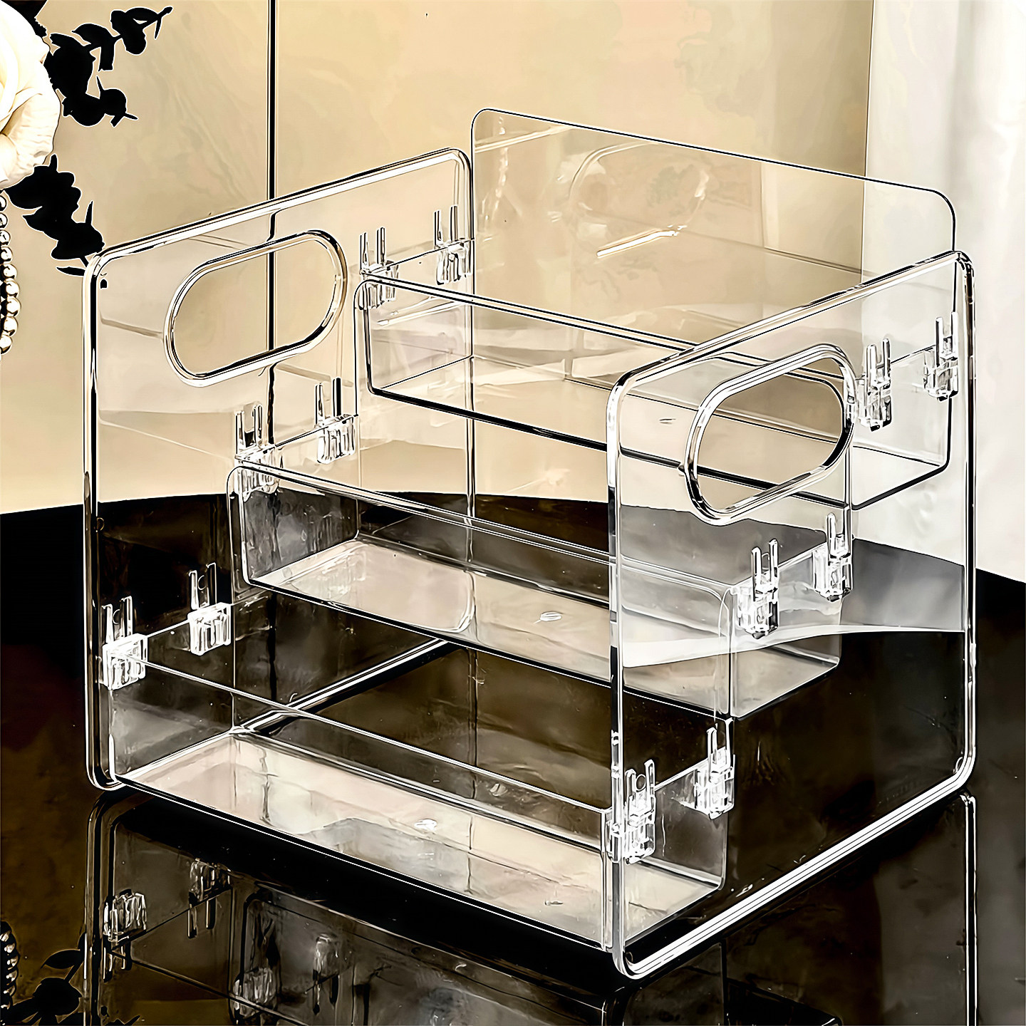 化妆品收纳盒桌面透明亚克力梳妆台阶梯多层整理护肤品香水置物架