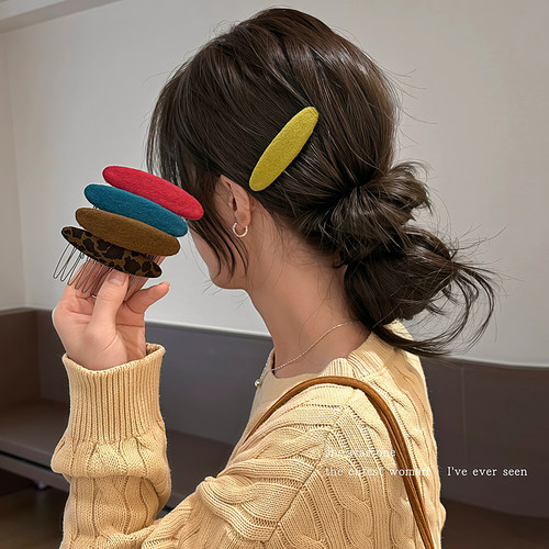 复古毛呢倒插梳发夹侧边夹刘海卡