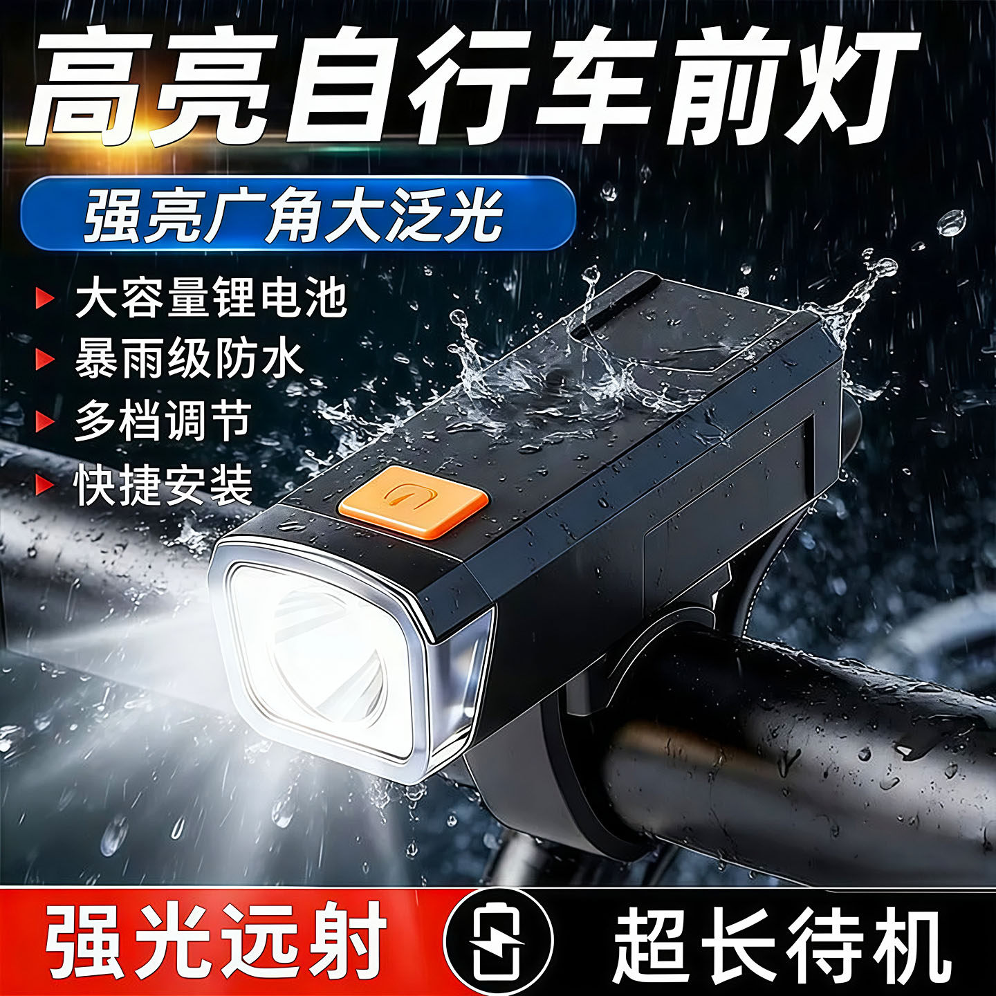 自行车灯前灯强光手电筒山地公路骑行灯防雨防水充电儿童夜骑装备