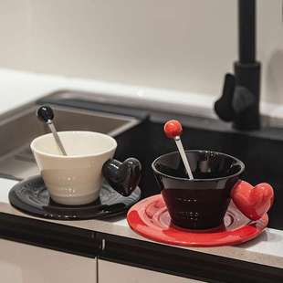 情侣对杯办公室家用高颜值下午茶茶杯陶瓷简约 创意咖啡杯碟套装