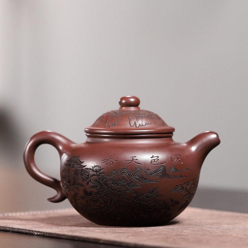 C正宗宜兴原矿紫砂全手工刻绘 壶莲子5泡茶壶大毫ZD-H2088升00C茶