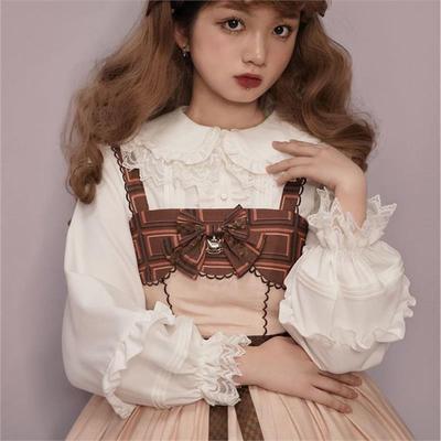 加绒加厚长袖娃娃领花边泡泡袖Lolita内搭洛丽塔衬衫女秋冬