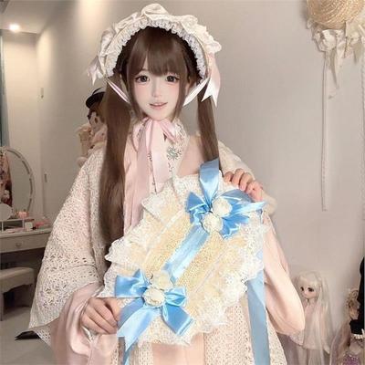 汉洋折衷洛丽塔扁帽原创Lolita草帽波奈特BNT蝴蝶结蕾丝草帽