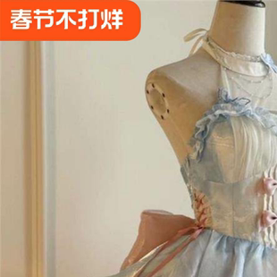 桔梗house爱神之约原创lolita公主风特纯欲风挂脖吊带短裙蓬蓬裙