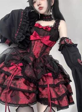 现货蔷薇执事黑红洛丽塔JSK甜辣lolita纯欲连衣裙可爱芭蕾风lo裙
