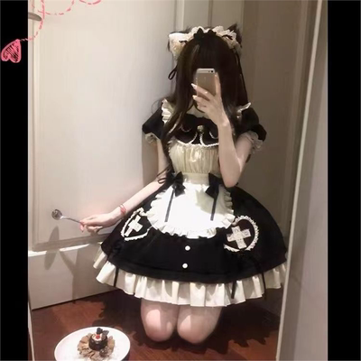 甜美可爱洛丽塔Lolita软妹收腰连衣裙袖围裙优雅女仆服装cos裙