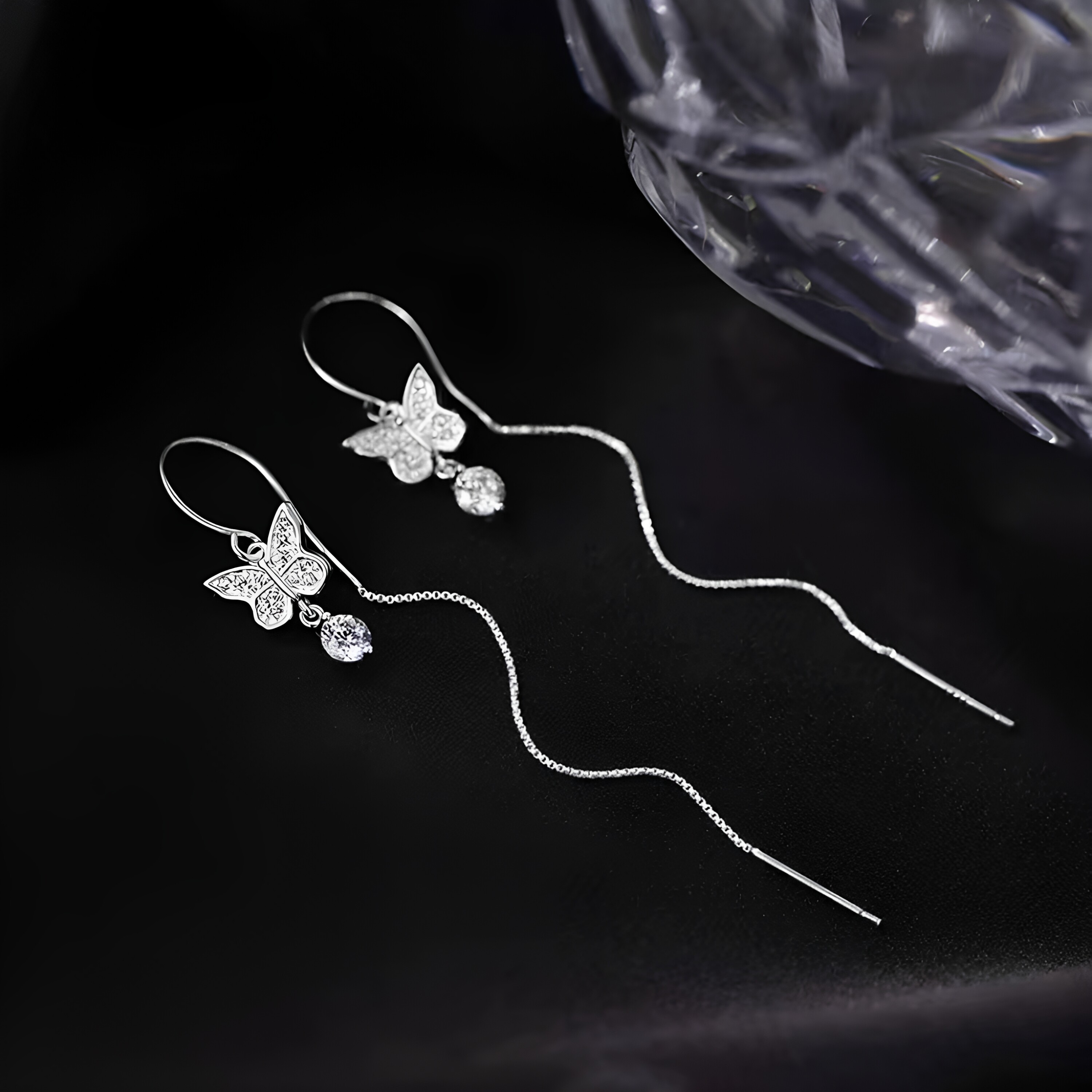 S925简约纯银蝴蝶耳线女
