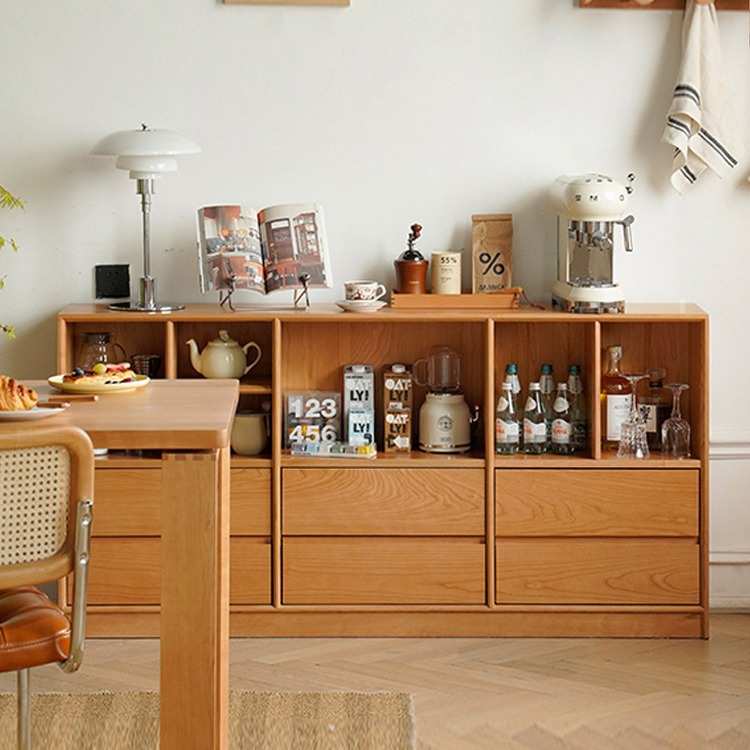 日式实木书柜组合收纳柜黑胡桃樱桃木落地储物柜展示柜客厅边柜子