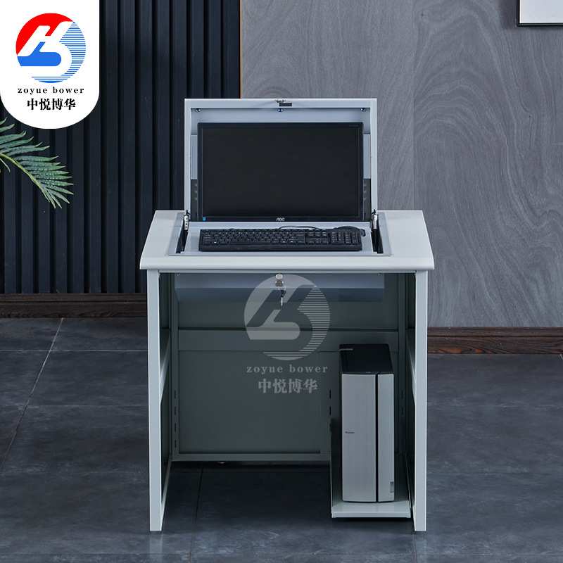 单双三人台式翻转电脑桌人体工学课桌学校语音教室微机室电脑桌