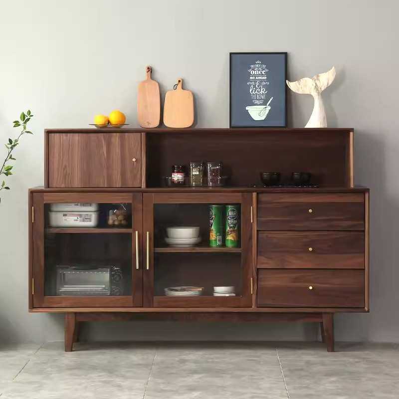 北美黑胡桃木餐边柜现代简约北欧储物柜实木边柜家用收纳柜茶水柜