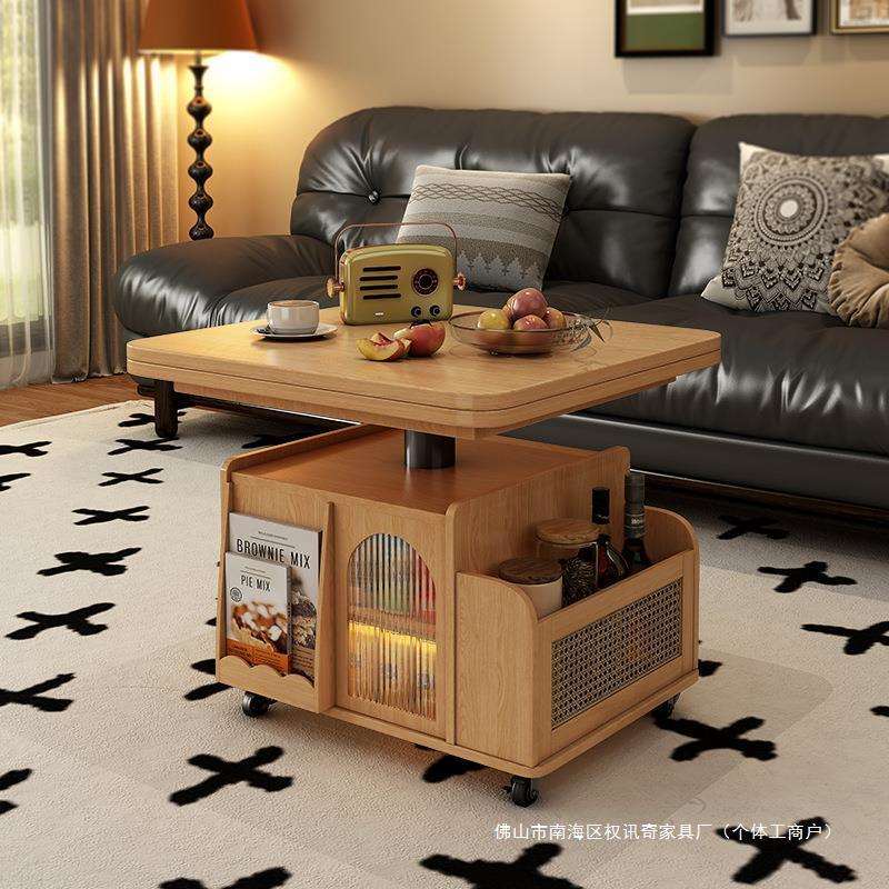 升降茶几折叠移动推车实木茶台茶桌小户型客厅多功能沙发餐桌两用