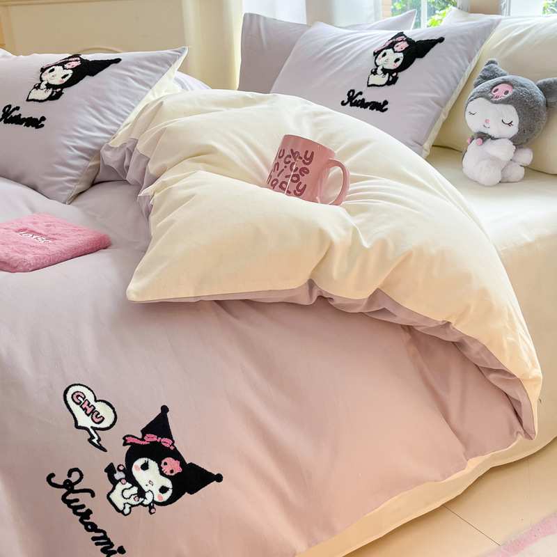 hellokitty纯棉磨毛毛巾绣床上四件套全棉被套床单学生宿舍三件套