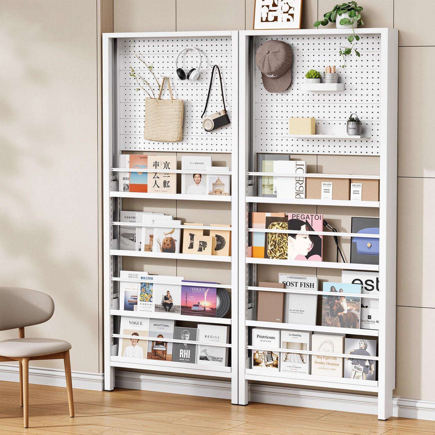 钢制门后洞洞板置物架超薄儿童书架落地一体靠墙极窄收纳储物架子