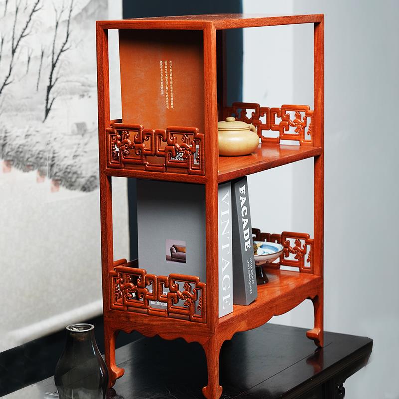 缅甸花梨螭龙柜茶边柜置物架实木制茶水柜台面书柜桌面收纳架