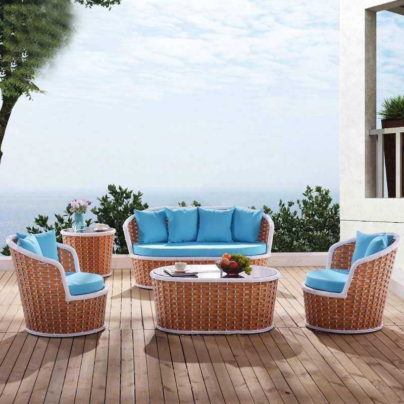 户外藤编沙发组合休闲室外阳台庭院仿藤椅东南亚风格家具藤编沙发