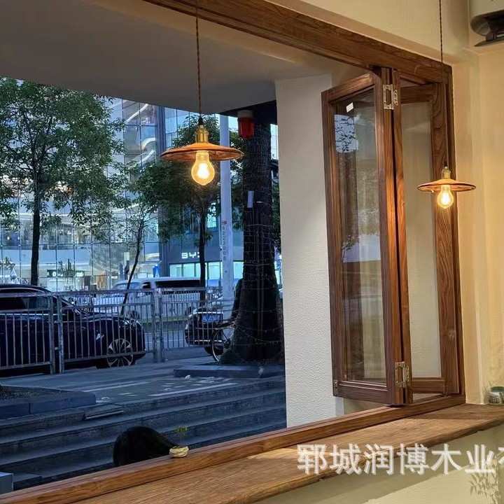 老榆木窗户边框推拉窗平开窗原木框简约折叠木窗实木框窗户框边