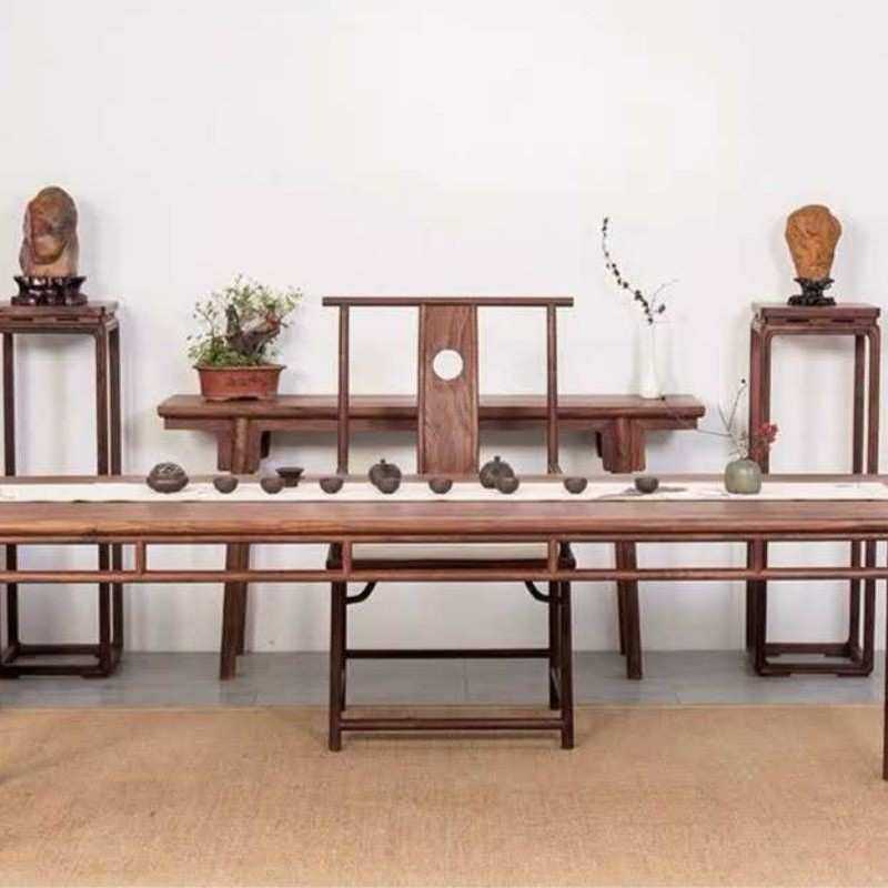 新中式茶台实木茶桌椅组合禅意干泡台书桌画案老榆木茶室家具