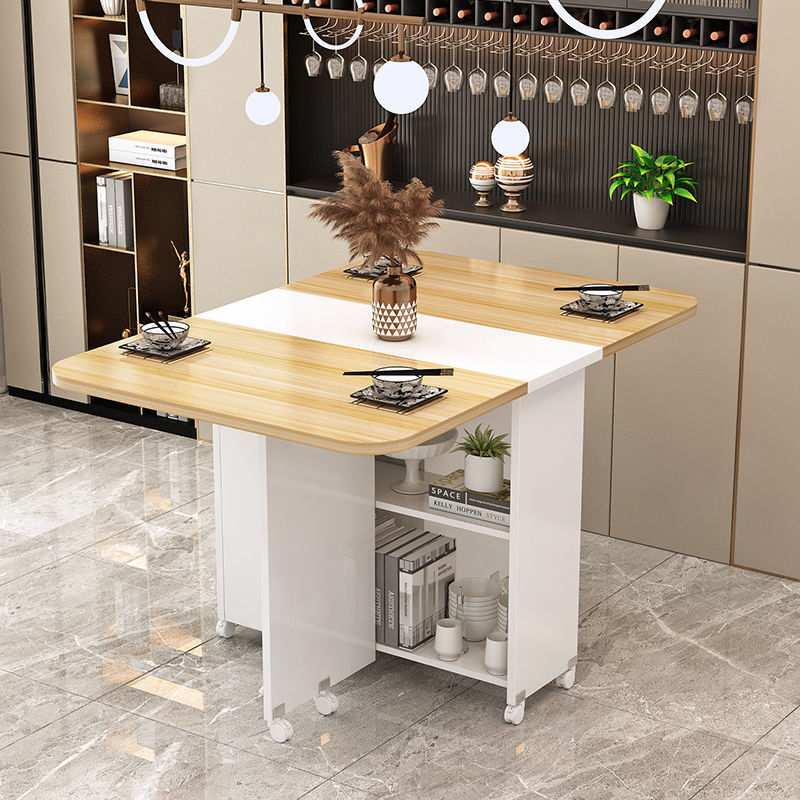 折叠餐桌家用小户型长方形简易多功能可移动可伸缩带轮吃饭小桌子