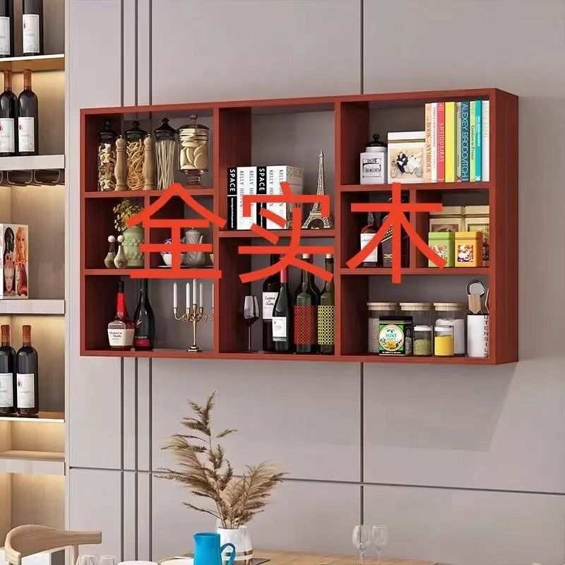 实木酒架墙上置物架壁挂书架收纳饭店餐厅挂架展示架墙面挂墙柜