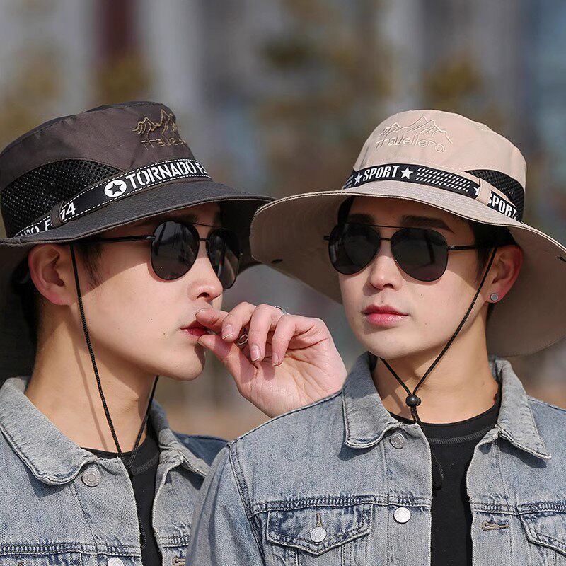 渔夫帽男夏季帽子遮阳帽户外登山防晒帽折叠太阳帽透气男士钓鱼帽