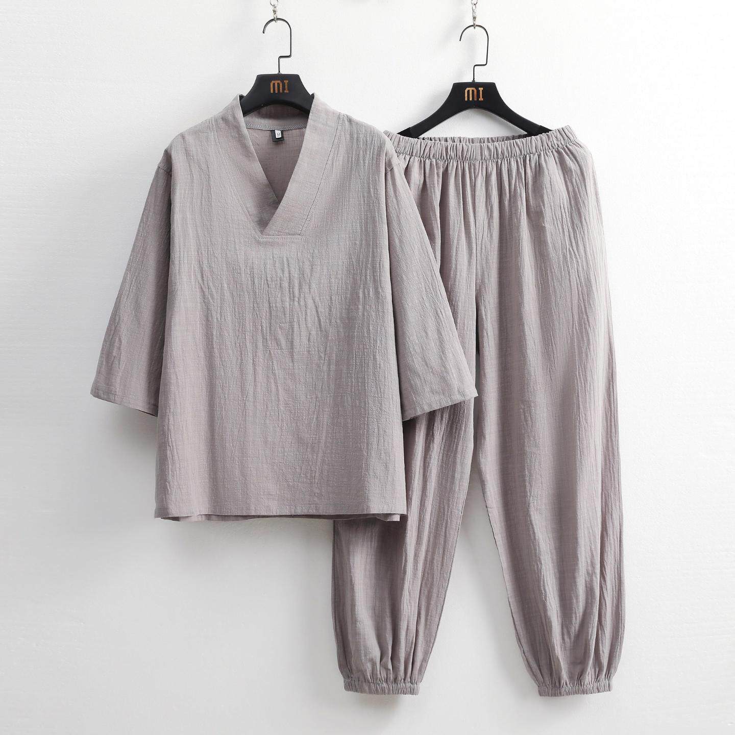 中式禅修居士服男棉麻七分袖汉服