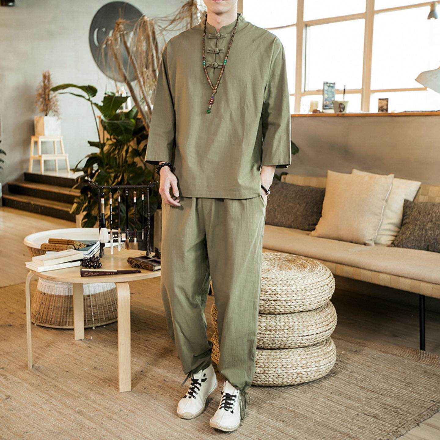 夏季汉服瑜伽服禅服套装居士服