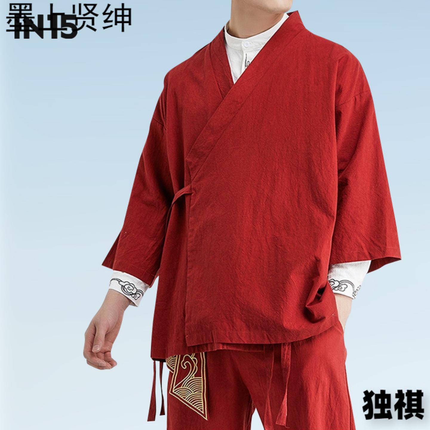 春秋新款中国风道袍七分袖汉服男