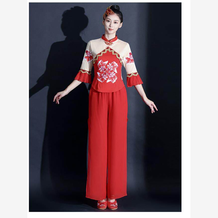 秧歌服演出服女中国风民族古典舞蹈服装飘逸套装扇子舞台现代独舞