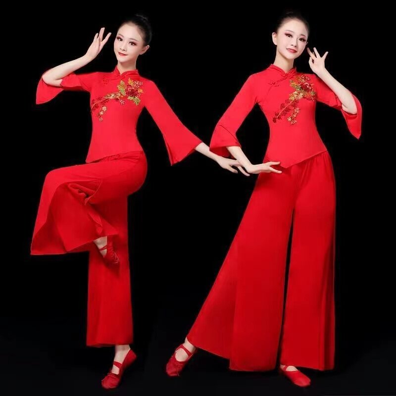 广场舞服装2023新款套装阔腿裤中老年秧歌舞蹈演出服跳舞衣服女秋