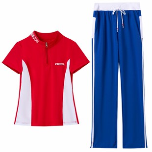 春夏广场舞服装新款套装学生运动健身服短袖裙子跑步团体健身操女