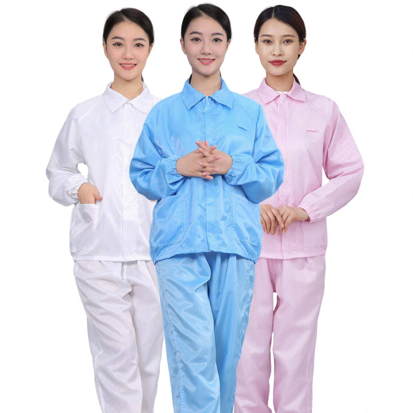 防尘工作服分体翻领带帽无尘蓝色