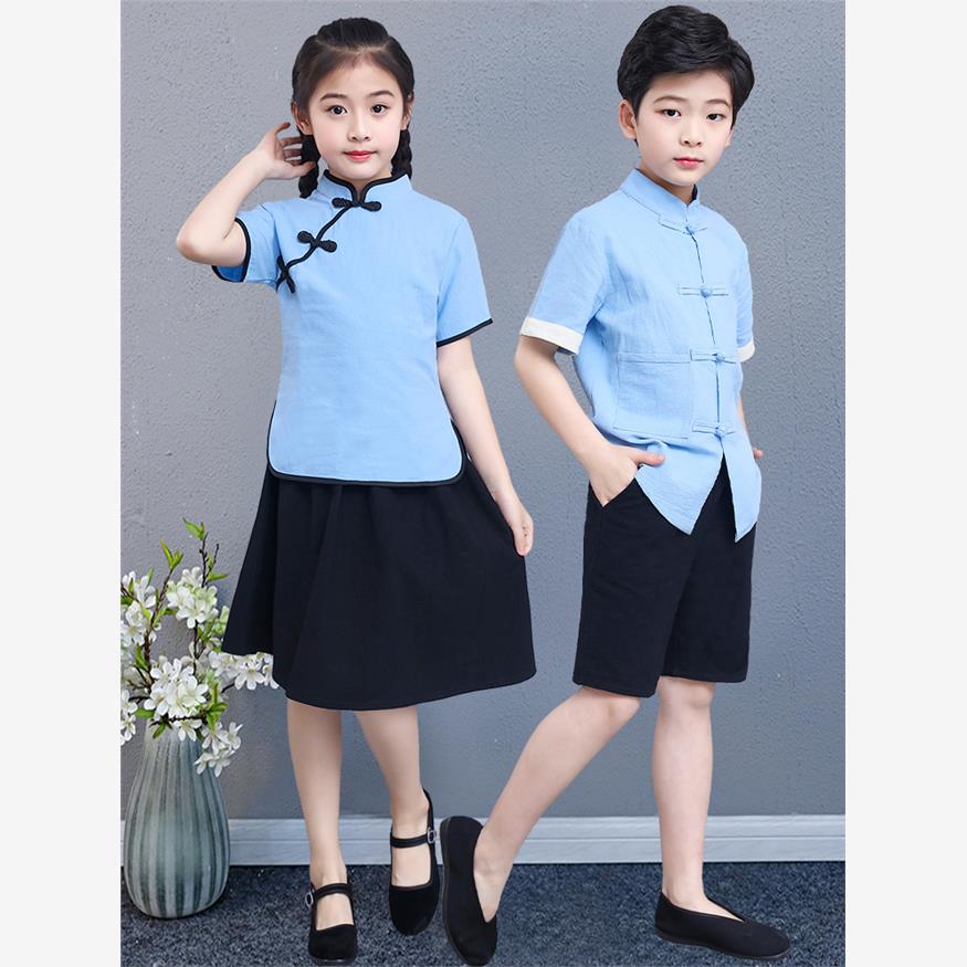 国学大合唱儿童演出服唐装民国风六一小学生中山装男女书童朗诵装